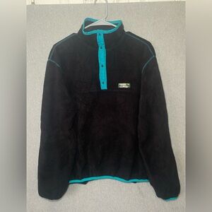 Vintage L.L. Bean Pullover Womens Medium Teal Snap Fleece Made in USA 90s